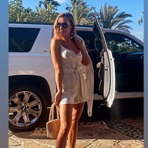 Karina Grimaldi Ivory Cowl-Neck Belted Romper – XS